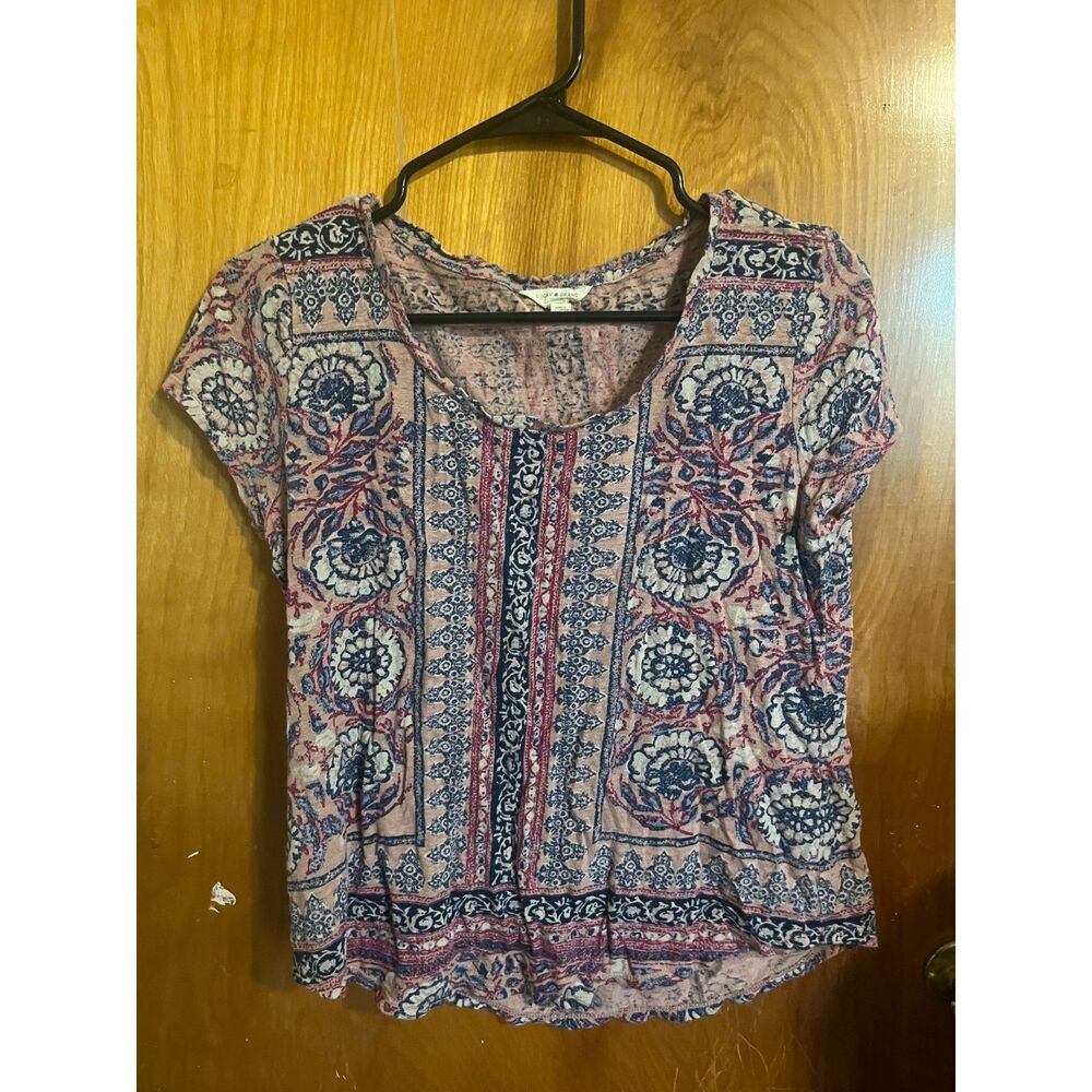 Lucky Brand Pink and Navy Paisley Short Sleeve Tee